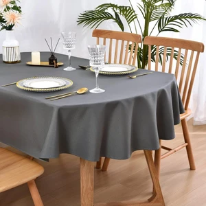 Zeren Home Sıvı Geçirmez Dertsiz Oval Masa Örtüsü Antrasit + 6 Peçete