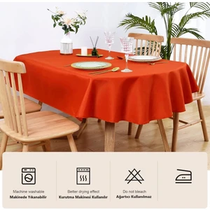 Zeren Home Sıvı Geçirmez Dertsiz Oval Masa Örtüsü Kiremit + 6 Peçete
