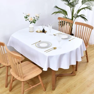 Zeren Home Sıvı Geçirmez Dertsiz Oval Masa Örtüsü Beyaz + 6 Peçete