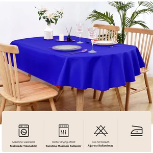 Zeren Home Sıvı Geçirmez Dertsiz Oval Masa Örtüsü Parlament Mavisi + 6 Peçete