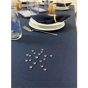 Zeren Home Sıvı Geçirmez Dertsiz Oval Masa Örtüsü Lacivert + 6 Peçete