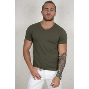 Haki V Yakalı Likralı Dar Kesim Erkek Tshirt 1801165