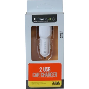 T05 2Usb 3.4A Beyaz Araç Çakmaklık Şarj Cihazı