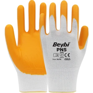 Nitril PMK PN5 Beyaz Sarı Örme Polyoster Nitril 10 Beden 12li Paket EN388 (3121X)
