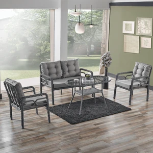 Rio Rattan Bahçe Balkon Oturma Takımı 2+1+1+Camlı Masa Gri