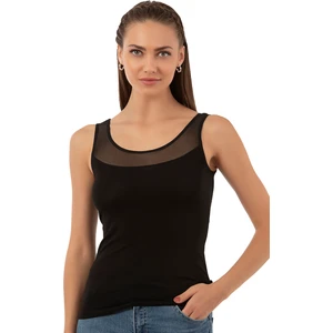 Özkan 20575 Kadın Büyük Beden Aralığı Pamuklu Likralı Tül Detaylı Kalın Askılı Atlet