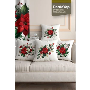 Perdeyap Kırmızı Güller Bahçesi Desenli 4lü Dijital Baskılı Dekoratif Kırlent Kılıfı 43 x 43 cm 052