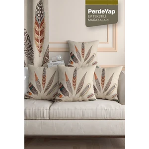 Etnik Rüya Tüyleri Desenli Dijital Baskılı 4'lü Kırlent Kılıfı - 43 x 43  cm  Bej