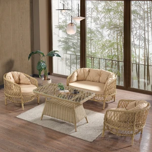 Konfor Rattan Bahçe Balkon Oturma Takımı 2+1+1+Camlı Masa Cappuccino