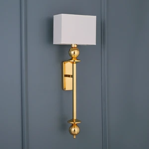 Elite Lighting Neptün Modern ELEKTRİKLİ Duvar Apliği Beyaz Renkli Kumaş Başlık Gold Rengi Metal Kaplama