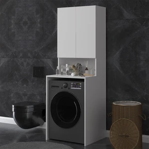 Asra Trend MDF Çamaşır Makinesi Üstü Banyo Dolabı - Kapaklı Depolama, Raflı Düzenleyici, BD-01
