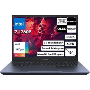 ExpertBook B5 B5602CBA-i7126016512DS Intel Core i7-1260P 16GB 512GB SSD 16" 4K WQUXGA OLED Freedos Taşınabilir Taşınabilir Bilgisayar