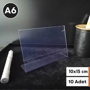 Şeffaf Etiket 10 Adet Pvc Etiketlik Menülük Broşürlük 10 x 15 cm Halı Mobilya Ürün Etiketliği A6 Masaüstü Föylük