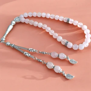 Pembe Kuvars Taşı Tesbih Erkek Tesbih Doğal Taş Tesbih 33 Lük Erkek Tesbih