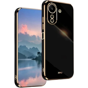 M.tk moveteck Xiaomi Poco C65 Kılıf Kamera Korumalı Parlak Gold Kenarlı Altın Işlemeli Yumuşak Silikon Renkli Bark Kapak