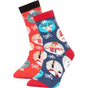 Erkek Çocuk Yılbaşı Temalı Pamuklu 2'li Uzun Kutulu Çorap Y4964A6NS