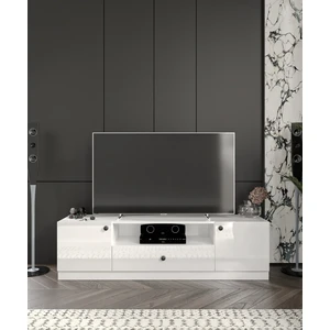 %100 Mdf 2 Kapaklı 1 Çekmeceli 180 cm Genişliğinde Tamamı Akrilik Kaplı Beyaz - Antrasit Panel Modern Tv Ünitesi