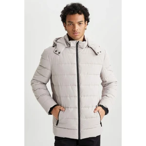 Rüzgar Geçirmez Şişme Mont Slim Fit Dar Kesim Kapüşonlu Suni Kürk Astarlı Fermuarlı R0216AZ23AU