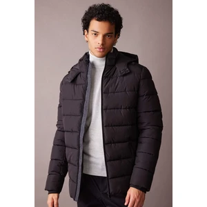 Rüzgar Geçirmez Şişme Mont Slim Fit Dar Kesim Kapüşonlu Suni Kürk Astarlı Fermuarlı R0216AZ23AU