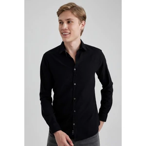Slim Fit Dar Kesim Pamuklu Basic Düz Uzun Kollu Gömlek A4644AX23AU
