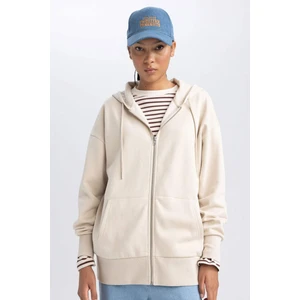 Oversize Geniş Kalıp Kapüşonlu Cepli Basic Düz Fermuarlı Sweatshirt V4233AZ23WN
