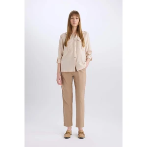 Slim Fit Dar Kesim Cepli Yüksek Bel Kısa Paça Basic Düz Kumaş Pantolon A5197AX23WN