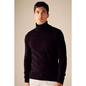 Siyah Slim Fit Dar Kesim Balıkçı Yaka Basic Düz Triko Kazak R1124AZ23WN