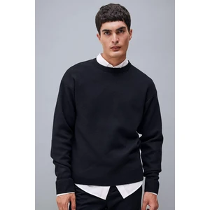 Siyah Relax Fit Bisiklet Yaka Basic Düz Triko Kazak A8449AX23WN