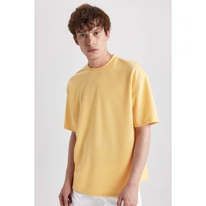 Oversize Geniş Kalıp Bisiklet Yaka Kısa Kollu Basic Düz Ağır Kumaş Tişört X3926AZ23AU