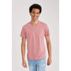 Erkek Pembe Regular Fit Düz Kesim Bisiklet Yaka %100 Pamuk Kısa Kollu Tişört B0653AXNS