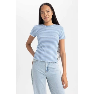 Kadın Mavi Slim Fit Dar Kesim Bisiklet Yaka Çizgili %100 Pamuk Atlet B0645AXNS