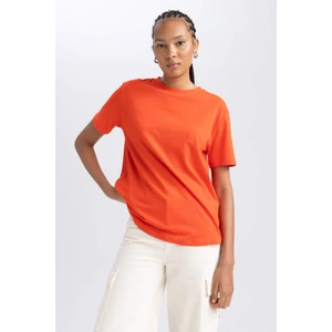 Kadın Kırmızı Regular Fit Düz Kesim Bisiklet Yaka Düz Basic %100 Pamuk Kısa Kollu Tişört B0642AXNS