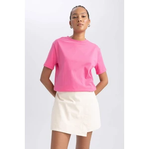 Kadın Pembe Regular Fit Düz Kesim Bisiklet Yaka Düz Basic %100 Pamuk Kısa Kollu Tişört B0642AXNS