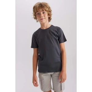 Erkek Çocuk Gri Regular Fit Düz Kesim Bisiklet Yaka Basic Düz %100 Pamuk Kısa Kollu Tişört B0667A8NS
