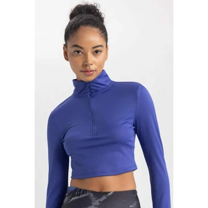 DeFactoFit Slim Fit Dar Kesim Fermuarlı Dik Yaka Sporcu Uzun Kollu Tişört