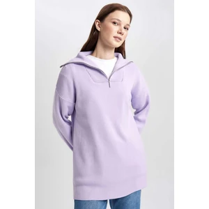 Regular Fit Fermuarlı Dik Yaka Triko Kazak Tunik	 B0191AX23WN