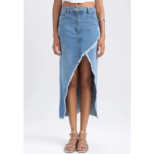 Long Fit Yırtmaçlı %100 Pamuk Midi Jean Etek A9712AX23HS
