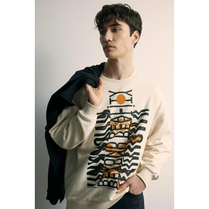 Oversize Geniş Kalıp Bisiklet Yaka Baskılı Sweatshirt B4764AX24SP