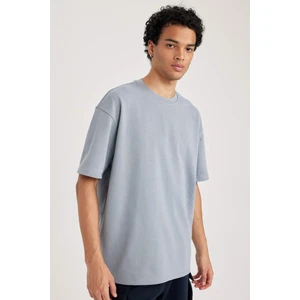 Oversize Geniş Kalıp Bisiklet Yaka Kısa Kollu Basic Düz Ağır Kumaş Tişört X3926AZ23AU