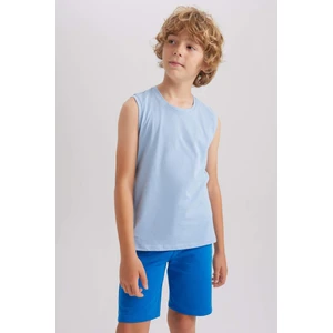 Erkek Çocuk Mavi Standart Fit Normal Kesim Bisiklet Yaka Basic Düz %100 Pamuklu Atlet B0669A8NS