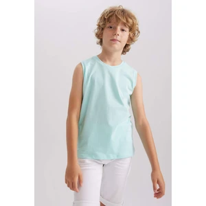 Erkek Çocuk Turkuaz Standart Fit Normal Kesim Bisiklet Yaka Basic Düz %100 Pamuklu Atlet B0669A8NS