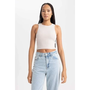 Kadın Bej Fitted Halter Yaka Düz Basic Pamuklu Atlet B0658AXNS