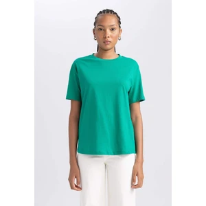 Kadın Green Regular Fit Düz Kesim Bisiklet Yaka Düz Basic %100 Pamuk Kısa Kollu Tişört B0642AXNS