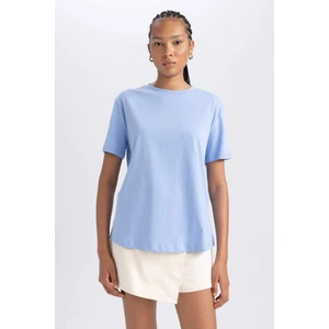 Kadın Mavi Regular Fit Düz Kesim Bisiklet Yaka Düz Basic %100 Pamuk Kısa Kollu Tişört B0642AXNS