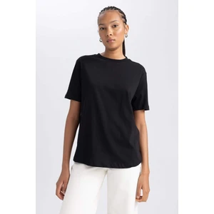 Kadın Siyah Regular Fit Düz Kesim Bisiklet Yaka Düz Basic %100 Pamuk Kısa Kollu Tişört B0642AXNS