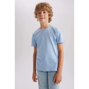 Erkek Çocuk Mavi Regular Fit Düz Kesim Bisiklet Yaka Basic Düz %100 Pamuk Kısa Kollu Tişört B0667A8NS
