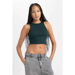 Kadın Yeşil Fitted Halter Yaka Düz Basic Pamuklu Atlet B0658AXNS