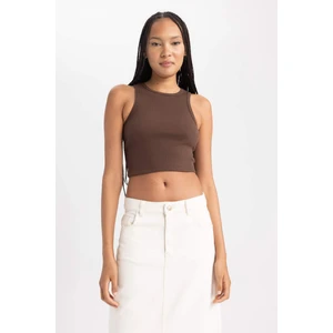 Kadın Kahverengi Fitted Halter Yaka Düz Basic Pamuklu Atlet B0658AXNS