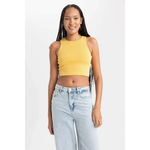 Kadın Sarı Fitted Halter Yaka Düz Basic Pamuklu Atlet B0658AXNS