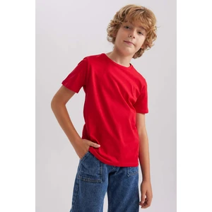 Erkek Çocuk Kırmızı Regular Fit Düz Kesim Bisiklet Yaka Basic Düz %100 Pamuk Kısa Kollu Tişört B0667A8NS